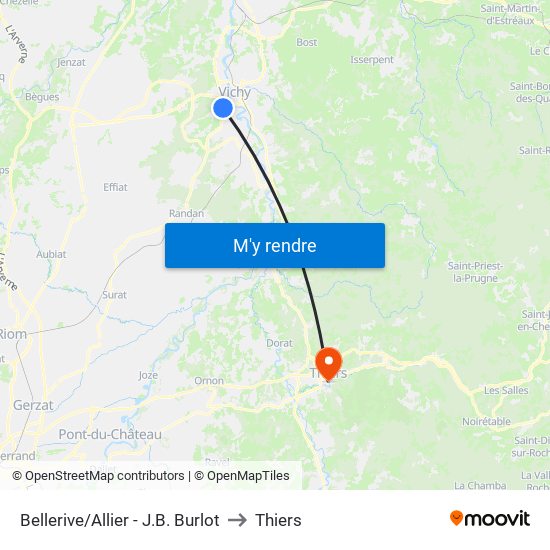 Bellerive/Allier - J.B. Burlot to Thiers map
