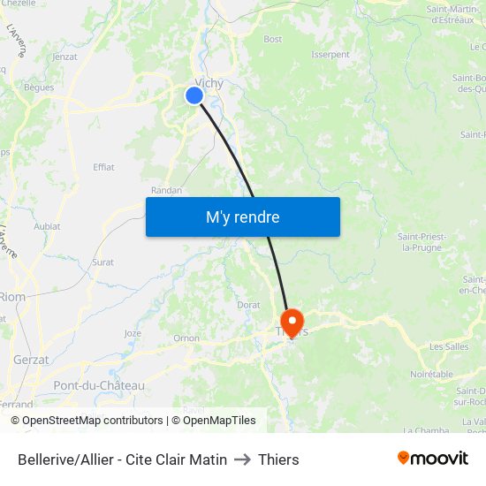 Bellerive/Allier - Cite Clair Matin to Thiers map