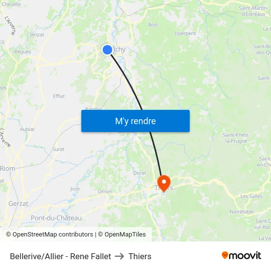Bellerive/Allier - Rene Fallet to Thiers map