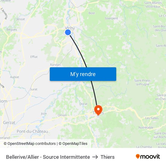 Bellerive/Allier - Source Intermittente to Thiers map