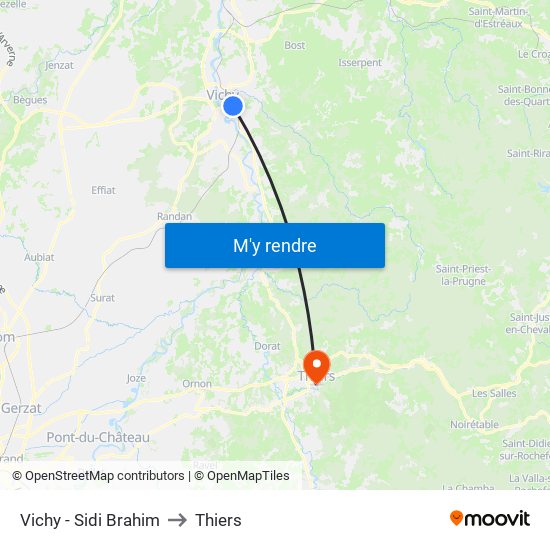 Vichy - Sidi Brahim to Thiers map