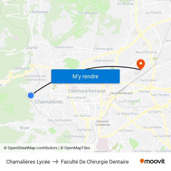 Chamalières Lycée to Faculté De Chirurgie Dentaire map