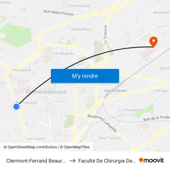 Clermont-Ferrand Beaurepaire to Faculté De Chirurgie Dentaire map