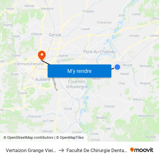 Vertaizon Grange Vieille to Faculté De Chirurgie Dentaire map