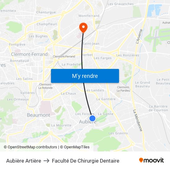 Aubière Artière to Faculté De Chirurgie Dentaire map
