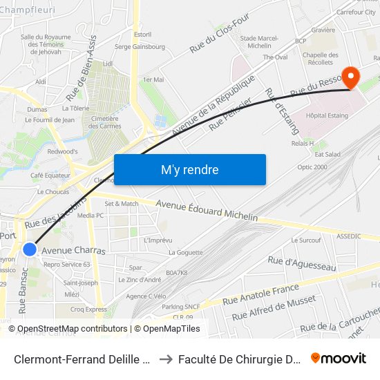 Clermont-Ferrand Delille Salford to Faculté De Chirurgie Dentaire map