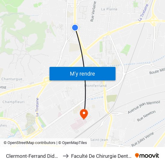 Clermont-Ferrand Diderot to Faculté De Chirurgie Dentaire map