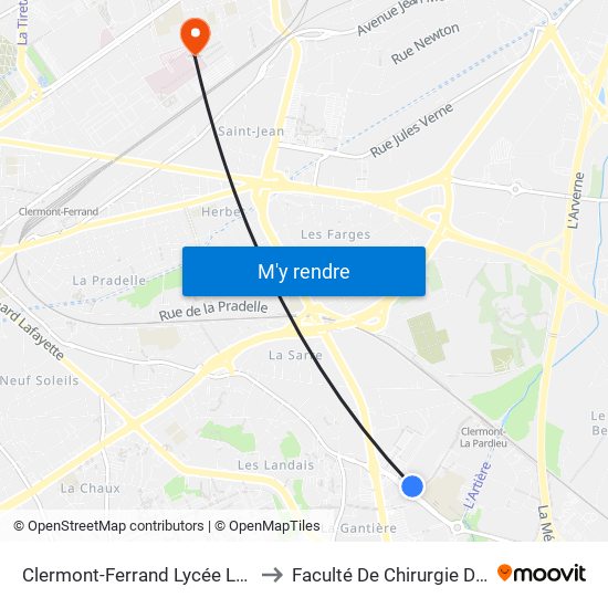 Clermont-Ferrand Lycée Lafayette to Faculté De Chirurgie Dentaire map