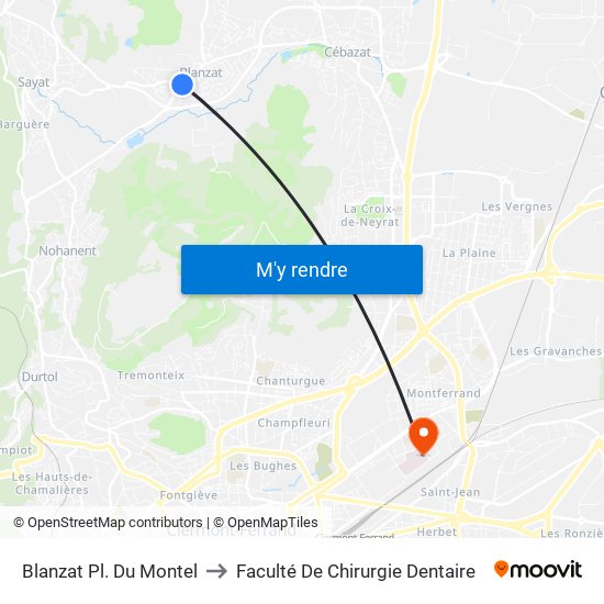 Blanzat Pl. Du Montel to Faculté De Chirurgie Dentaire map