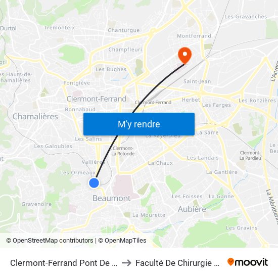 Clermont-Ferrand Pont De Vallières to Faculté De Chirurgie Dentaire map