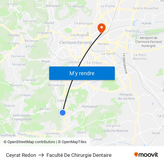 Ceyrat Redon to Faculté De Chirurgie Dentaire map