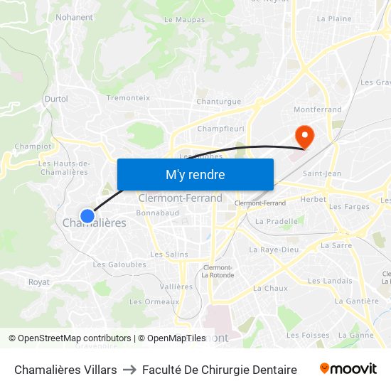 Chamalières Villars to Faculté De Chirurgie Dentaire map