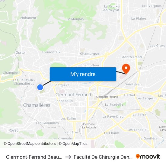 Clermont-Ferrand Beaumes to Faculté De Chirurgie Dentaire map
