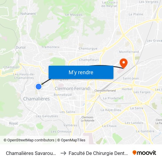 Chamalières Savarounes to Faculté De Chirurgie Dentaire map