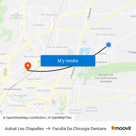 Aulnat Les Chapelles to Faculté De Chirurgie Dentaire map