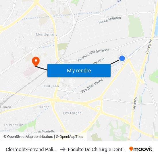 Clermont-Ferrand Palissy to Faculté De Chirurgie Dentaire map
