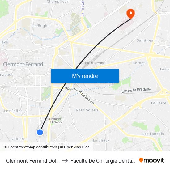 Clermont-Ferrand Dolet to Faculté De Chirurgie Dentaire map