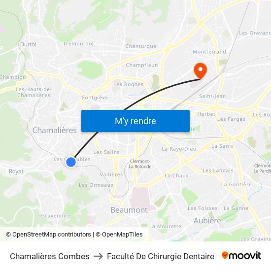 Chamalières Combes to Faculté De Chirurgie Dentaire map