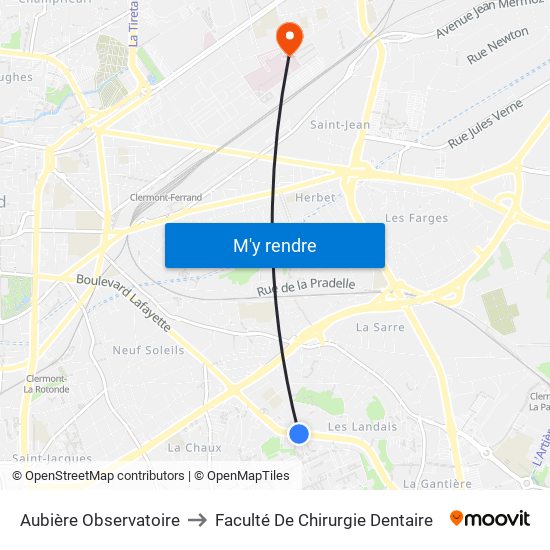 Aubière Observatoire to Faculté De Chirurgie Dentaire map