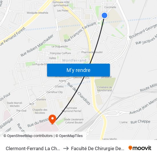 Clermont-Ferrand La Charme to Faculté De Chirurgie Dentaire map