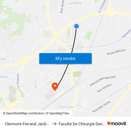 Clermont-Ferrand Jardiniers to Faculté De Chirurgie Dentaire map