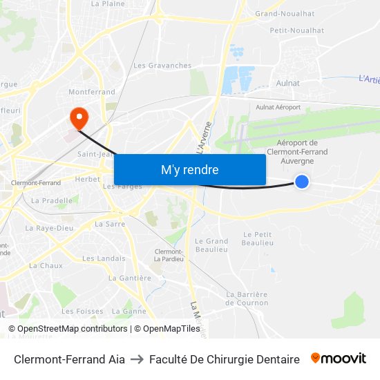 Clermont-Ferrand Aia to Faculté De Chirurgie Dentaire map