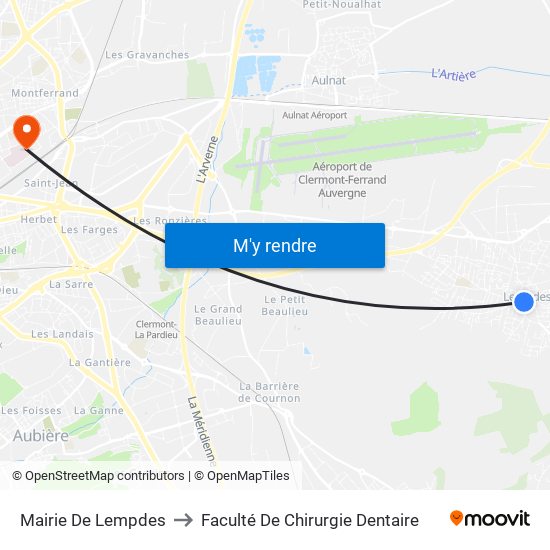 Mairie De Lempdes to Faculté De Chirurgie Dentaire map