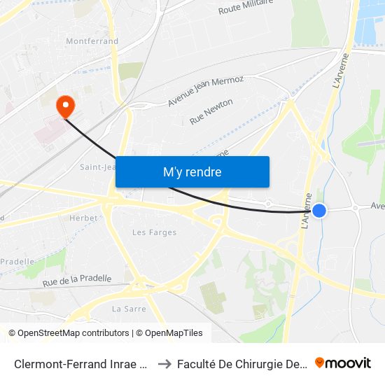 Clermont-Ferrand Inrae Crouel to Faculté De Chirurgie Dentaire map