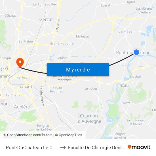 Pont-Du-Château Le Cèdre to Faculté De Chirurgie Dentaire map