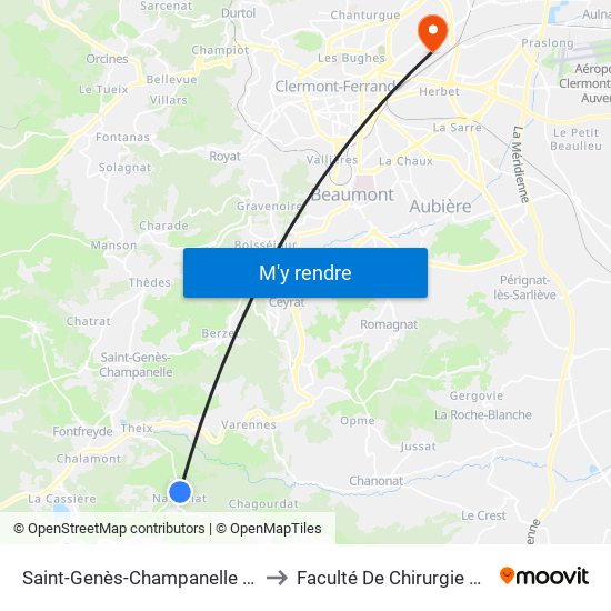 Saint-Genès-Champanelle Nadaillat to Faculté De Chirurgie Dentaire map