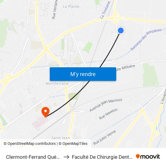 Clermont-Ferrand Québec to Faculté De Chirurgie Dentaire map