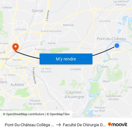 Pont-Du-Château Collège Mortaix to Faculté De Chirurgie Dentaire map