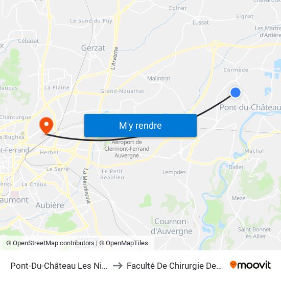 Pont-Du-Château Les Nigues to Faculté De Chirurgie Dentaire map