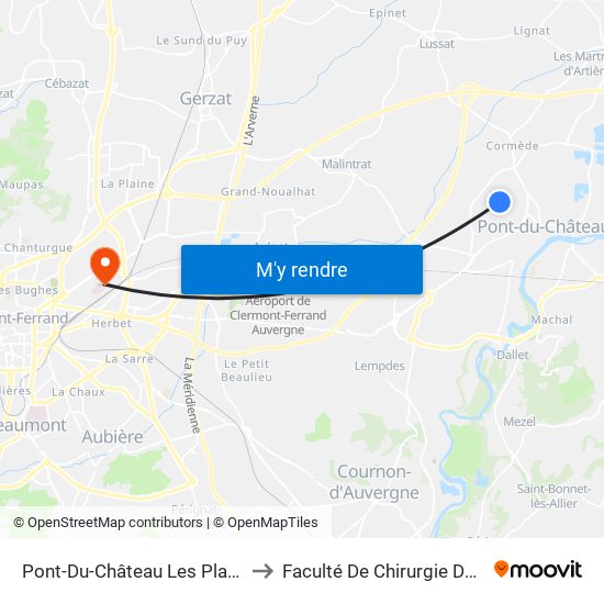 Pont-Du-Château Les Plantades to Faculté De Chirurgie Dentaire map