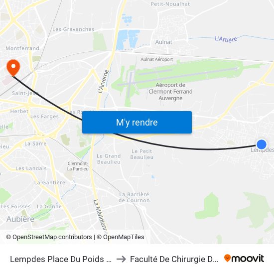 Lempdes Place Du Poids De Ville to Faculté De Chirurgie Dentaire map