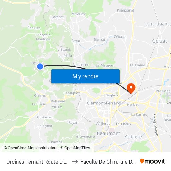 Orcines Ternant Route D'Orcines to Faculté De Chirurgie Dentaire map