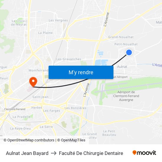 Aulnat Jean Bayard to Faculté De Chirurgie Dentaire map