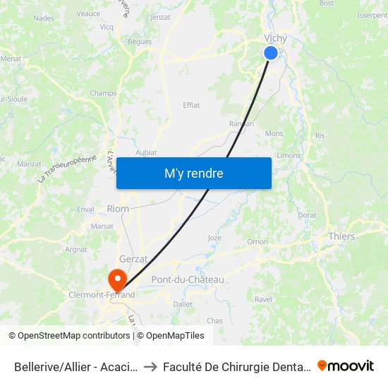 Bellerive/Allier - Acacias to Faculté De Chirurgie Dentaire map