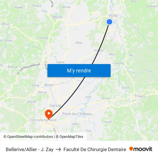 Bellerive/Allier - J. Zay to Faculté De Chirurgie Dentaire map