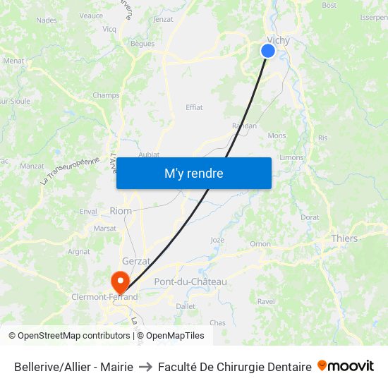 Bellerive/Allier - Mairie to Faculté De Chirurgie Dentaire map