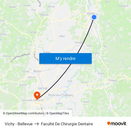 Vichy - Bellevue to Faculté De Chirurgie Dentaire map