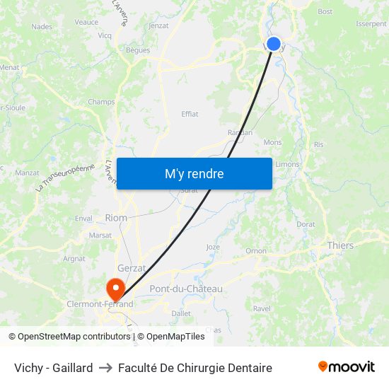 Vichy - Gaillard to Faculté De Chirurgie Dentaire map