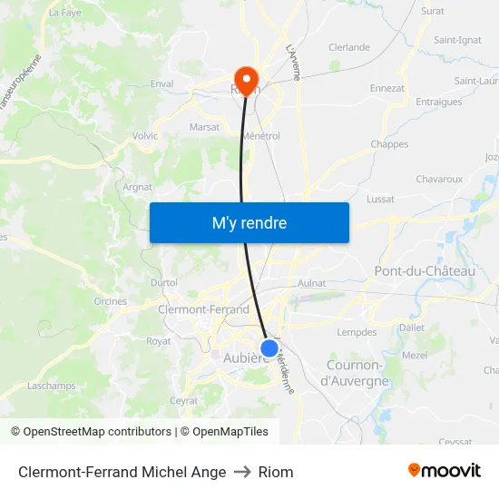Clermont-Ferrand Michel Ange to Riom map