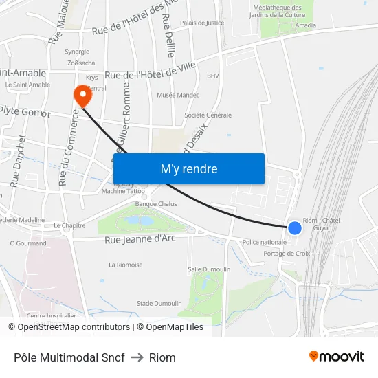 Pôle Multimodal Sncf to Riom map