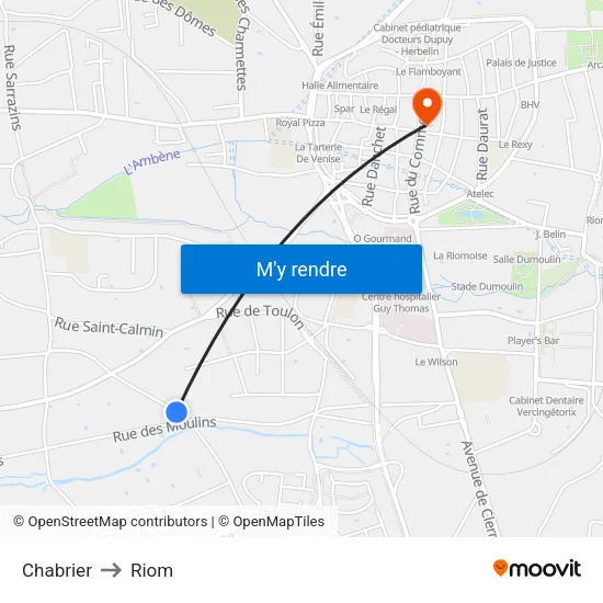 Chabrier to Riom map
