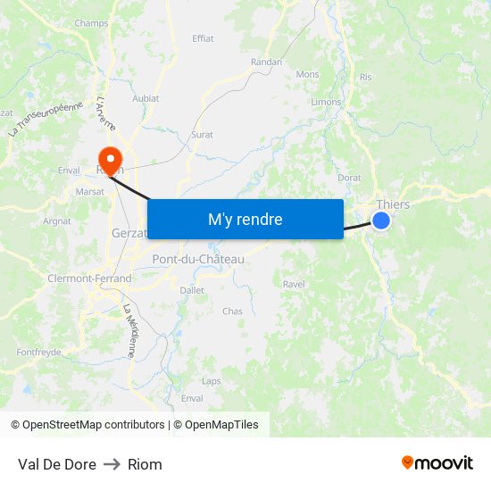 Val De Dore to Riom map