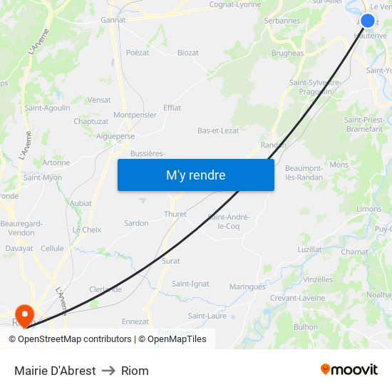 Mairie D'Abrest to Riom map