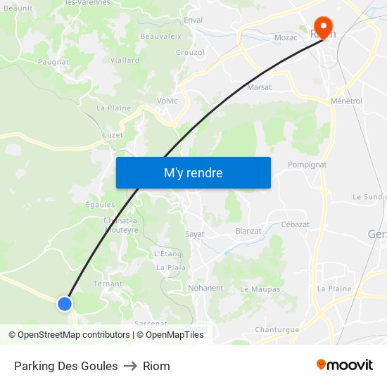 Parking Des Goules to Riom map