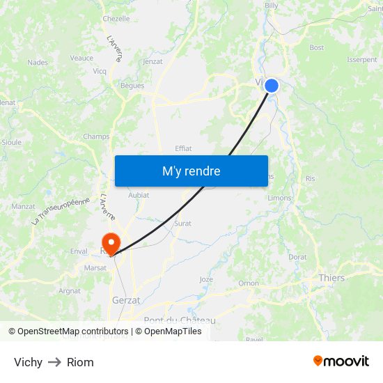 Vichy to Riom map
