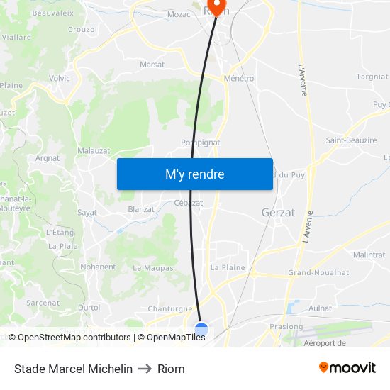 Stade Marcel Michelin to Riom map